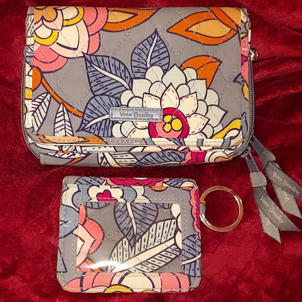Vera Bradley Floral Wallet and ID Case - Gray, Pink, Orange